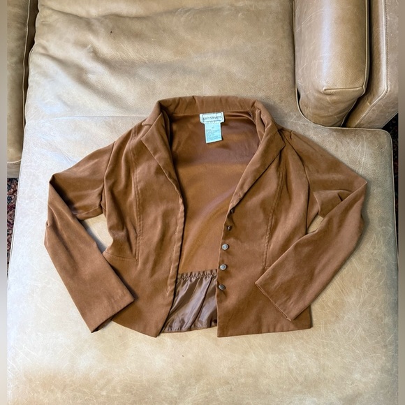 Vintage Karin Stevens Faux Suede Fitted Suit Jacket Brown Size 14 - Picture 3 of 8